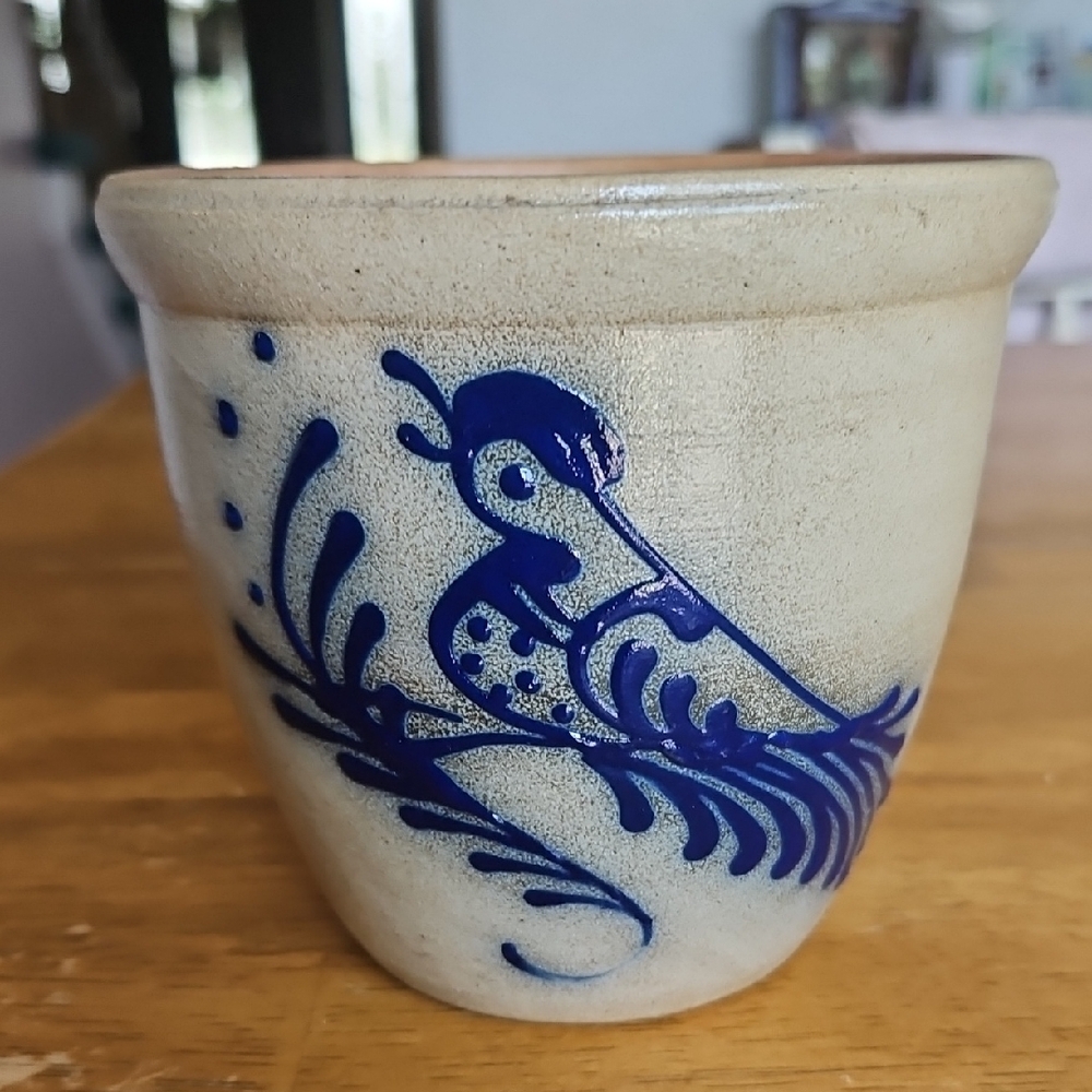 Blue and Cream Ceramic Art Pot